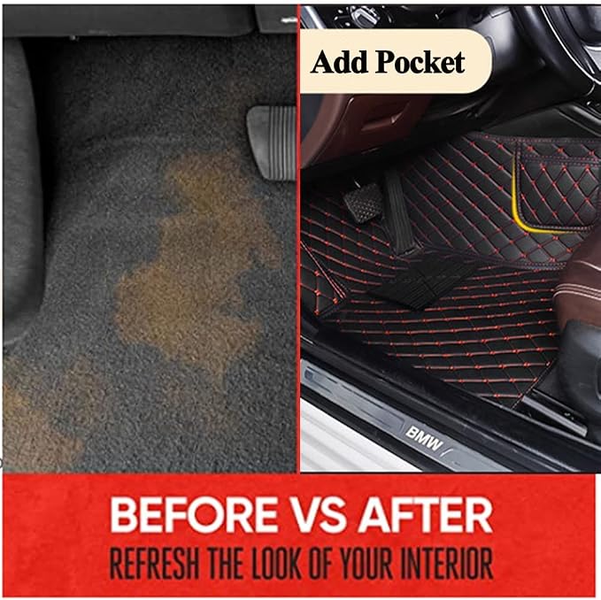 Personalized Image Printing Car Mats, Add Your Favorite Picture + Custom Text, Luxury Leather Full Set Fit Most Cars SUVs Trucks(Black/Black)