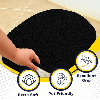 Muddy Mat® Shown on TV – Super Absorbent Microfiber Dog Door Mat for Muddy Paws, Non-Slip Washable Pet Rug, Quick Dry Chenille Entryway Carpet,Machine Washable Indoor Outdoor Mat, Black Oval 3ft x 5ft