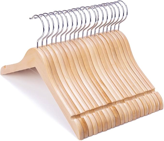 Nature Smile Juniors Preteen Older Children Wooden Coat Hangers 14 Inches Wood Dress Shirt Jacket Hangers with Anti-Rust Hook (20 Pack Natural)
