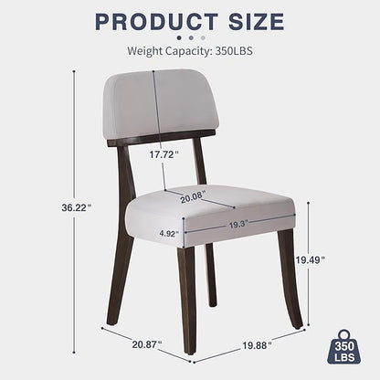 Modern Wood Dining Chairs Set of 2, Velvet Upholstered Kitchen Chairs with Open Curved Backrest & Black Hardwood Legs for Vanity, Living Room, 350 LBS Capacity, Grey