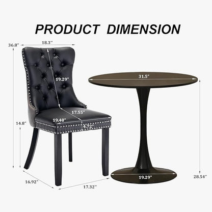 SoarFlash Kitchen Table and Chairs for 2, 31.5" Dining Table Set for 2 with Leather Upholstered Chairs, 3 Piece Round Kitchen Table Set, Dining Room Table Set for Small Space, Apartment, Black/Grey