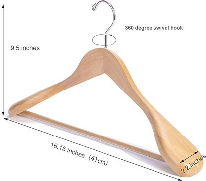 Nature Smile Wooden Suit Coat Hangers 16 inch Wood Jacket Outerwear Shirt Hangers Anti Slip Bar with Screw 6 Pack (Natural)
