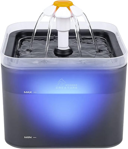 Cat Water Fountain, 67oz/2L Automatic Cat Drinking Fountain, Pet Water Fountain with LED Light and Filter for Cats and Small Dogs (Grey)