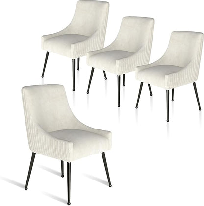 Velvet Dining Chairs Set of 4,Beige Upholstered Living Room Chairs with Black Metal Legs, Modern Tufted Accent Chairs for Living Room, Study Room, Kitchen