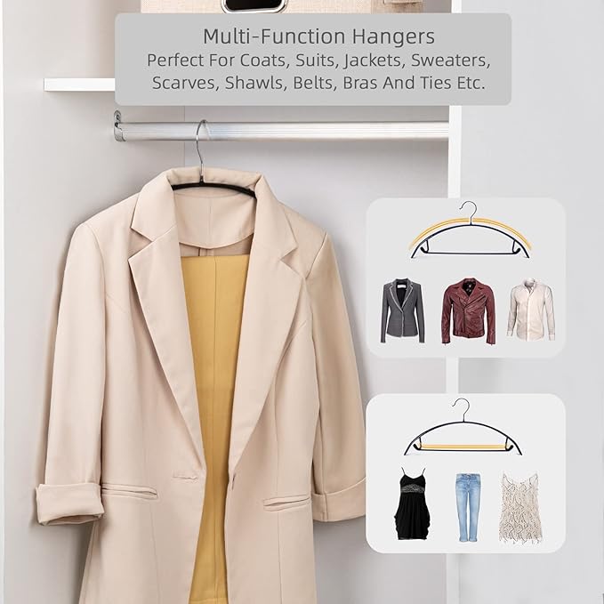 Nature Smile Non Slip PVC Coating Sweater Hangers,Dress Suit Coat Hangers,Shoulder Bump Free Golf T Shirts Clothes Hangers (Black Color 20 Pack)