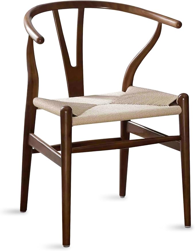 Tomile Wishbone Chair Y Chair, Wooden Dining Chairs, Mid Century Modern Chairs with Arms, Solid Wood Weave Seat Kitchen & Dining Room Chairs (Ash Wood - Walnut Color)