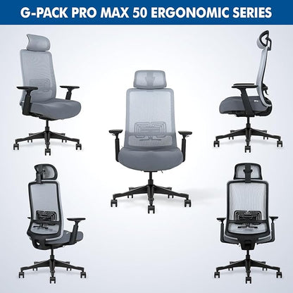 Mesh Office Chair with Headrest – Ergonomic Office Chair with Lumbar Support, Adjustable 3D Arms & Soft Seat – Holds Up to 330lbs (Gray)