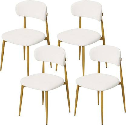 Velvet Dining Chairs Set of 4, Modern Kitchen Chairs with Curved backrests and Metal Legs, Upholstered Dining Chairs for Dining Room,White and Gold