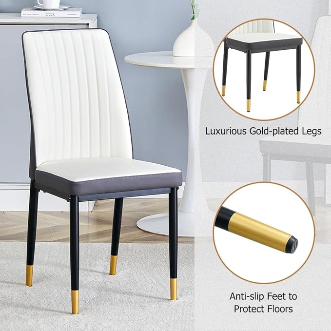 Modern Dining Table Set for 6, Marble Kitchen Table Chair Set for 6, Rectangular Kitchen Table with 6 Pu Leather Upholstered Chair for Dining Room