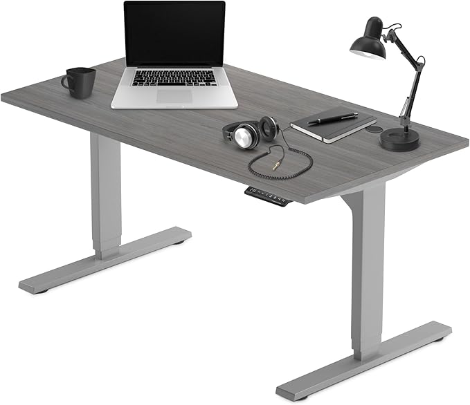 Progressive Desk Standing Desk 60x30. Dual Motor, 3 Stages Height Adjustable Stand up desks for Home Office, 60 inch -Grey Oak, Grey Frame