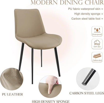 Dining Chairs, Modern PU Leather Dining Room Chair with Sturdy Metal Legs, Upholstered Seat Dinner Chairs Accent Side Chairs for Indoor Kitchen Living Room (Tan, Set of 8)
