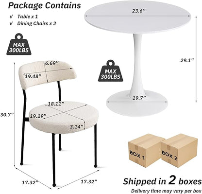 SoarFlash Kitchen Table and Chairs for 2, 24" Dining Table Set for 2 with Velvet Upholstered Chairs, 3 Piece Round Kitchen Table Set, Dining Room Table Set for Small Space, Apartment
