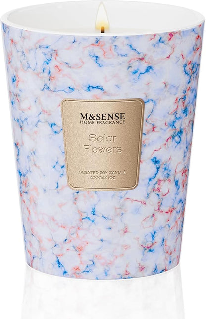 M&SENSE Solar Flowers Scented Soy Candle, 3 Wick Highly Scented 14.1 Oz 80H, Aromatherapy Christmas Gift for Women and Men