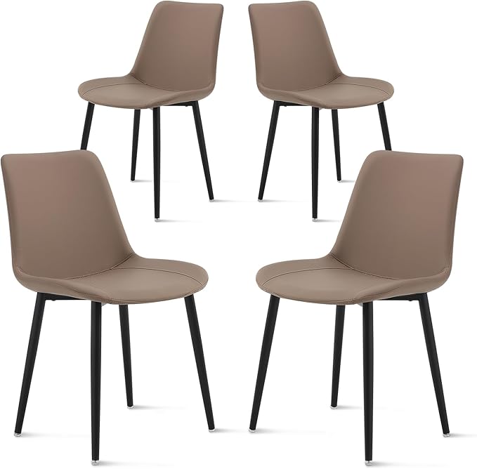 Leather Dining Chairs Set of 4, Mid Century Modern Faux Leather Kitchen & Dining Room Chairs, Comfortable Dinner Chair Kitchen Chairs for Restaurant Living Room, Cafe, Home (4, Coffee)