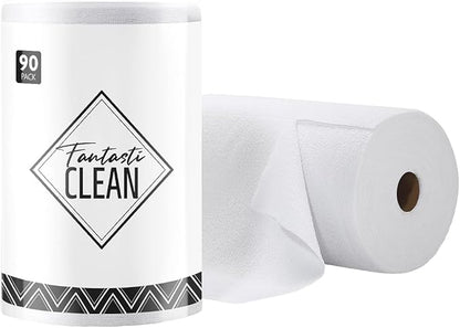 Fantasticlean Microfiber Cleaning Cloth Roll -90 Pack, Tear Away Microfiber Towels, 12" x 12", Reusable, Washable, Scratch Free, Ultra Absorbent Dishcloth for All-Around Cleaning Supplies (White)