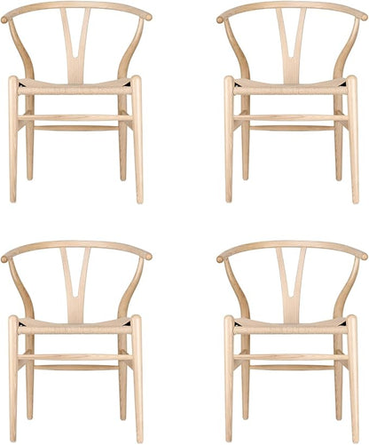 Tomile Wishbone Chair Y Chair, Wooden Dining Chairs Set of 4, Mid Century Modern Chairs with Arms, Solid Wood Weave Seat Kitchen & Dining Room Chairs (Ash Wood - Natural Wood Color)