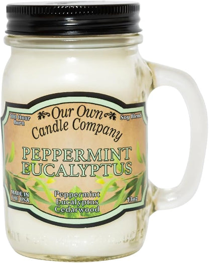 Our Own Candle Company, Peppermint Eucalyptus Scented Mason Jar Candle, 100 Hour Burn Time, 13 Ounces