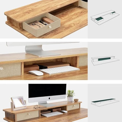 FEZIBO 55 x 24 Inch Whole-Piece Height Adjustable Standing Desk with Double Drawers, Sit Stand Desk, Stand Up Table (Send Two Packages), Light Rustic Top