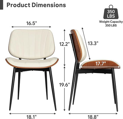 Dining Chairs Set of 8, Mid Century Modern Dining Room Chair, Upholstered Faux Leather Kitchen Chairs with Walnut Bentwood Back and Metal Legs for Kitchen Dining Room Living Room, Beige
