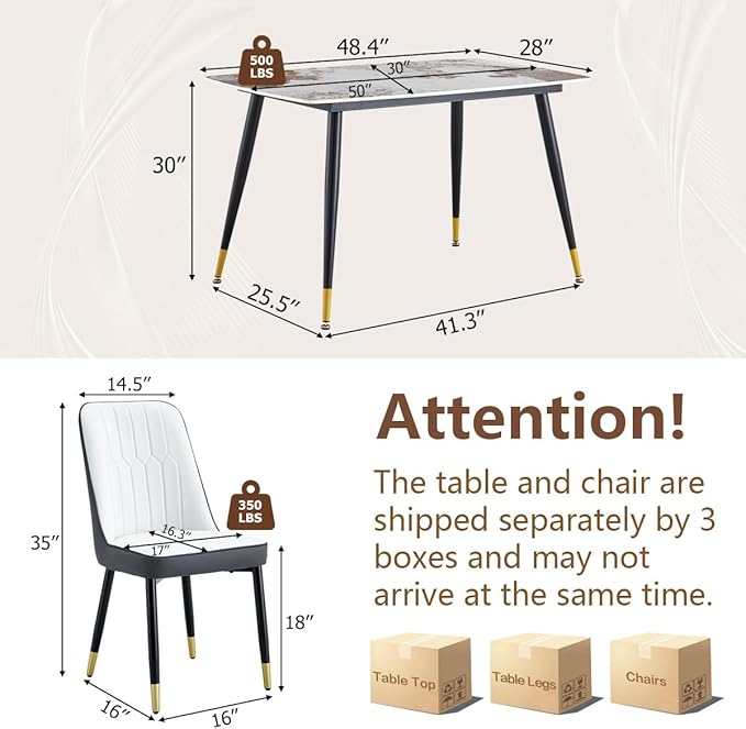 Small Dining Table Set for 4, 50'' Sintered Stone Table, Easy to Assemble, Suitable for Small Spaces