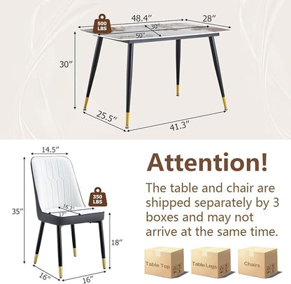Small Dining Table Set for 4, 50'' Sintered Stone Table, Easy to Assemble, Suitable for Small Spaces