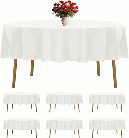 6 Pack Ivory Round Tablecloths 90 Inches Table Cloth Stain and Wrinkle Resistant Washable Polyester Table Cover Fabric for Party, Wedding,Dining,and Banquet Decoration