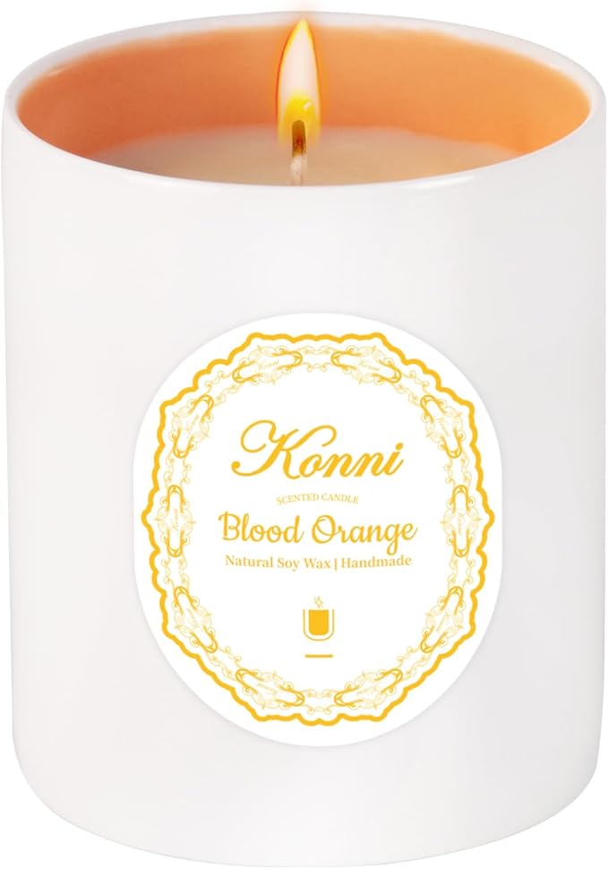 Scented Candle, 11oz Soy Candles, Blood Orange Scented White Candles for Women & Men, Long-Lasting Aromatherapy Jar Candle Wax for Home, Bathroom, Non Toxic Candle Gift (White and Orange Ceramic Cup)
