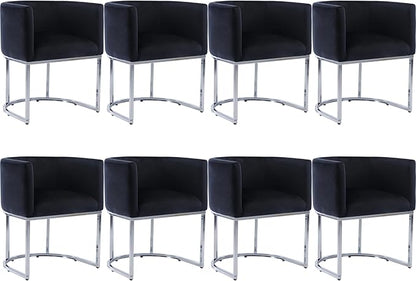 Velvet Dining Chairs Set of 8 Modern Barrel Arm Chairs with Chrome Metal Frame, Upholstered Kitchen Chairs 18.5" Wide Accent Chairs for Living Room Dining Room Restaurant, Black