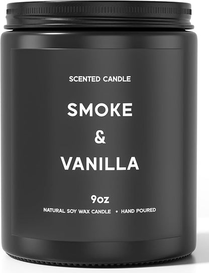 Smoke ＆ Vanilla Candle, 9oz Scented Candle for Men, Scented Candles for Home, Gifts for Men, Personalized Blessing Minimalist Men's Gifts