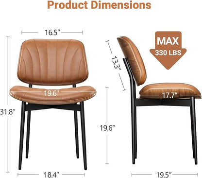Dining Chairs Set of 4, Dining Room and Kitchen Chairs, Mid Century Modern Accent Chair, Upholstered PU Leather Chairs for Vanity with Walnut Bentwood and Metal Legs, Light Tan