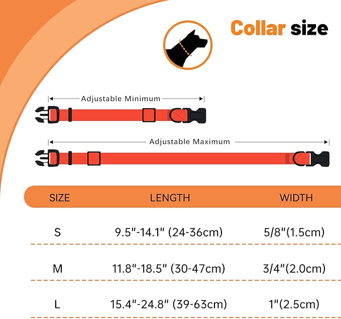 Waterproof Dog Collar, Easy to Clean Rubber Dog Collars with Quick Release Buckle Fits Small Medium or Large Dogs (Orange, L < 15.4-24.8 inch)