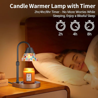 Dimmable Candle Warmer Lamp with Timer, Electric Wax Melt Warmer for Scented Jar Candles Adjustable Height Mothers Day Birthday Gifts for Women Mom Grandma, Home Offices Decor Light(Mixed color Glass)