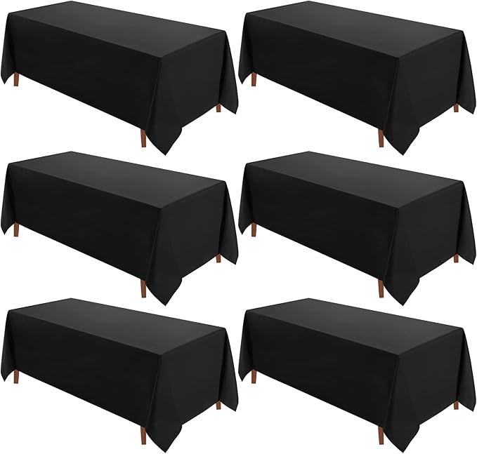 VidaFete Table Cloth 90 * 132inch 6 Pack Rectangle Tablecloth Polyester, Stain Wrinkle Resistant Polyester Dining Table Cover for Kitchen Dinning Party Wedding Rectangular Tabletop Decoration(Black)