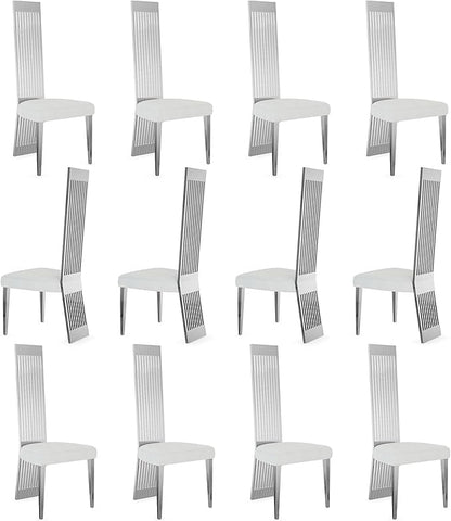 Dining Chairs Set of 12, Boucle Upholstered Modern Dining Chair, Elegant White and Silver Dining Room Chair with Polished Silver Stainless Steel Legs and Backrest for Kitchen Restaurant