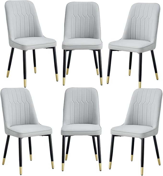 Dining Chairs Set of 6，Modern Dining Chairs, Equipped with PU Leather Backrest Cushions and Black Metal Legs, Suitable for Restaurants, Kitchens, and Bedrooms Dining Room Chairs