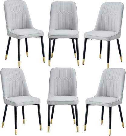 Dining Chairs Set of 6，Modern Dining Chairs, Equipped with PU Leather Backrest Cushions and Black Metal Legs, Suitable for Restaurants, Kitchens, and Bedrooms Dining Room Chairs