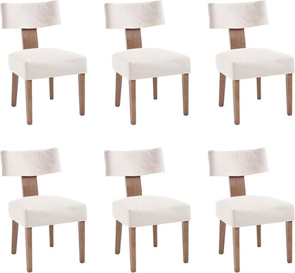 Upholstered Dining Chairs Set of 6 with Seat Covers, Modern Wooden Kitchen Chairs Fabric Side Dining Room Chair Farmhouse Dinner Chair, Beige