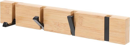 Wall Mounted Coat Rack with Foldable Hooks - Modern Space-Saving Wooden Entryway Organizer for Coats, Bags, Hats, Keys (4 Hooks, Natural Finish