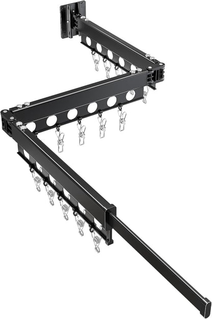 Clothes Drying Rack Foldable Wall Mounted Drying Rack 3 Fold Black-Laundry Drying Rack Durable Clothing Racks for Hanging Clothes