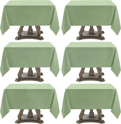 Square Tablecloth 52 x 52 Inch Sage Green Tablecloths Stain-Wrinkle Resistant Washable Polyester Table Cloths for Holiday, Buffet Parties, and Weddinge 6pack