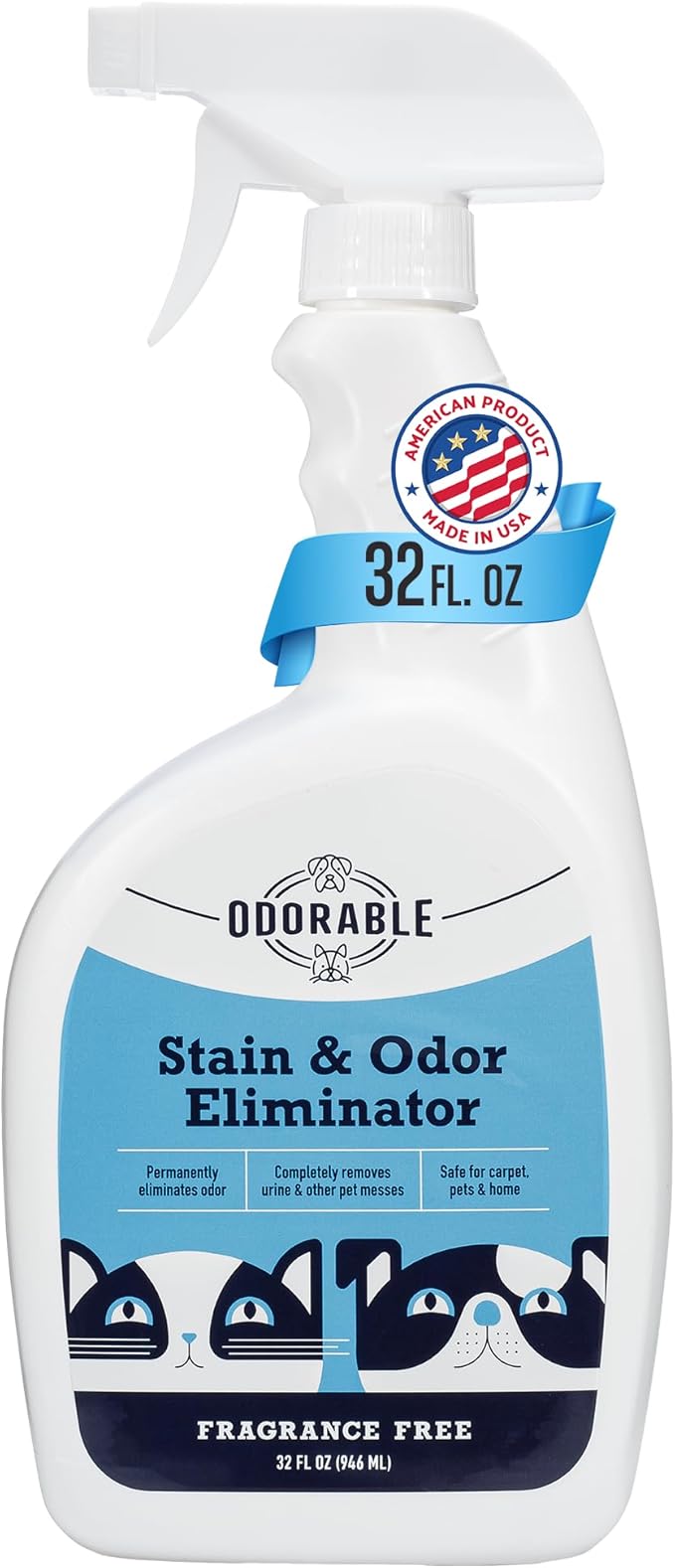 Stain & Odor Eliminator (32 oz) - Professional Cleaner for Pet Urine, Vomit & Feces, Safe on Carpet, Couch & Floor, Pet Stain Eliminator Spray, Advance Odor Control Technology