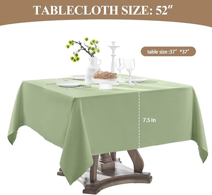 Square Tablecloth 52 x 52 Inch Sage Green Tablecloths Stain-Wrinkle Resistant Washable Polyester Table Cloths for Holiday, Buffet Parties, and Weddinge 6pack