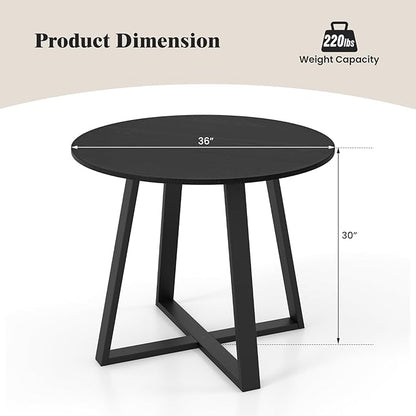 COSTWAY 36 Inch Round Table, Kitchen Table for 4 People with Rubber Wood Frame, Pedestal Base, Farmhouse Rustic Table for Living Room Restaurant, Black
