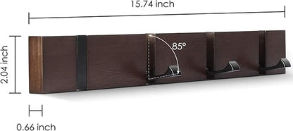 Modern Wooden Coat Rack - Wall Mounted - 4 Folding Hooks - Brown Coat Hanger for Purses, Keys