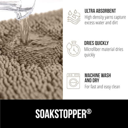 GORILLA GRIP SoakSTOPPER Dog Door Mat, 36x24 Machine Washable Rug Absorbent Doormat Captures Moisture Mud Dirt, Quick Dry Soft Chenille Entryway Rugs Indoor Entrance Mats for Dog Paws, Cappuccino