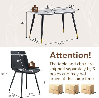 50'' Dining Table Set for 4, Dining Room Sets for 4, Sintered Stone Dining Table Chairs Set of 4, Easy to Assemble，Suitable for Small Spaces