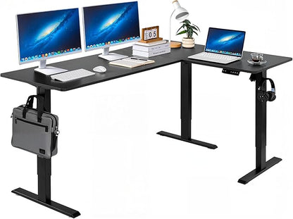 VEVOR L Shaped Standing Desk 71 x 47 inch, 3 Memory Height Adjustable, Electric Corner Standing Desk with Dual Motor, 2 Hooks & Cable Hole, Heavy Duty Carbon Steel Sit Stand Computer Workstation Table