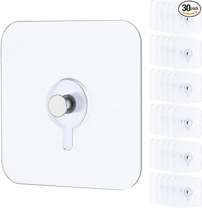 Uniclife 30 Pcs Self Adhesive Picture Hooks 40 lbs Load 2.64" Heavy Duty Picture Hangers Without Nails Adhesive Wall Hooks for Hanging Transparent Waterproof Frame Hangers Sticky Hooks for Bathroom