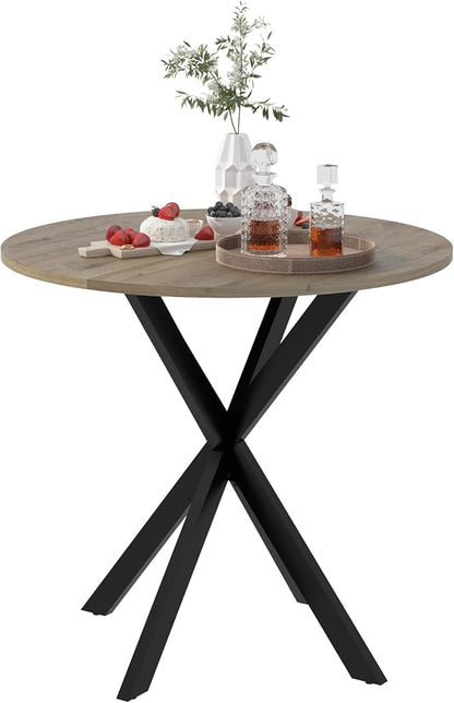 31.5" Small Round Dining Table for 2-4 People, Space Saving Circle Kitchen Dinner Table, Stable X-Legs Dining Room Desk for Kitchen, Apartment, Natural Oak