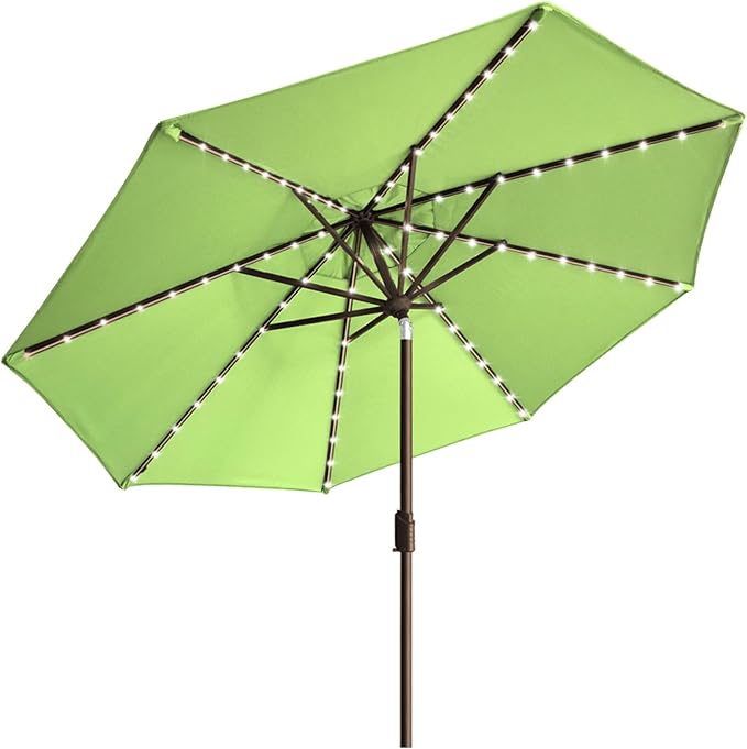 EliteShade USA 10-Year-Non-Fading Solar 9ft Market Umbrella with 80 LED Lights Patio Umbrellas Outdoor Table Umbrella with Ventilation, Macaw Green